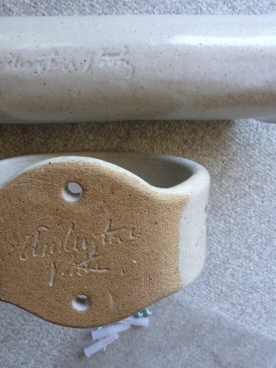 Handmade Hair dryer / curling iron holder, signed pottery main image 2